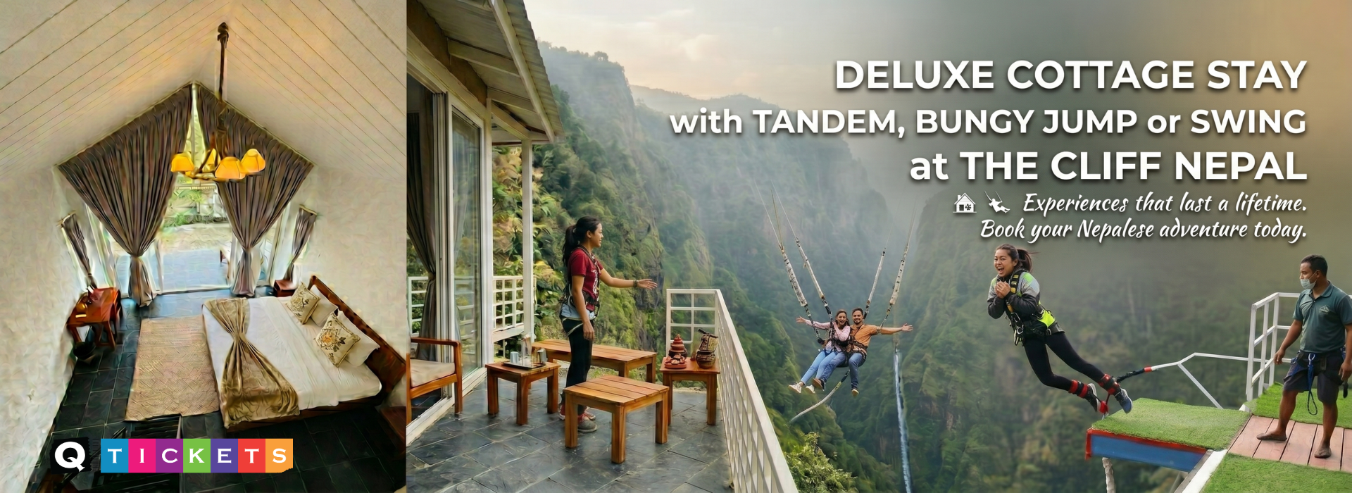Deluxe Cottage Stay with Tandem, Bungy Jump or Swing at The Cliff Nepal